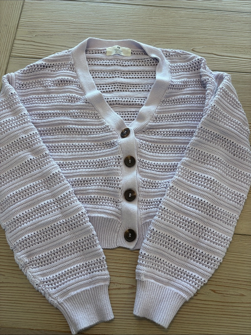 H&M Lavender Open-Knit V-Neck Button Cardigan